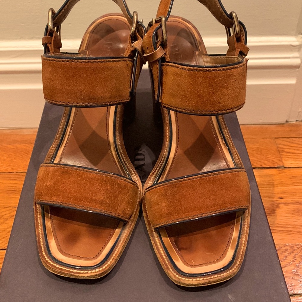 PRADA block heel suede sandal
